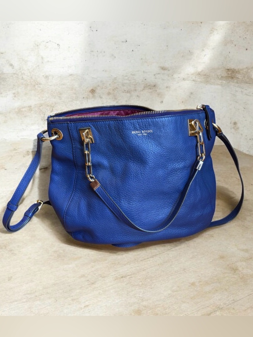 Henri Bendel Navy Blue Pebbled Leather SoHo Crossbody Handbag - Picture 14 of 14